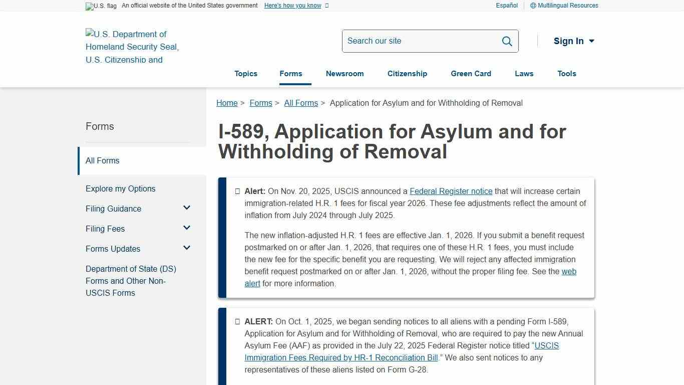 Application for Asylum and for Withholding of Removal | USCIS